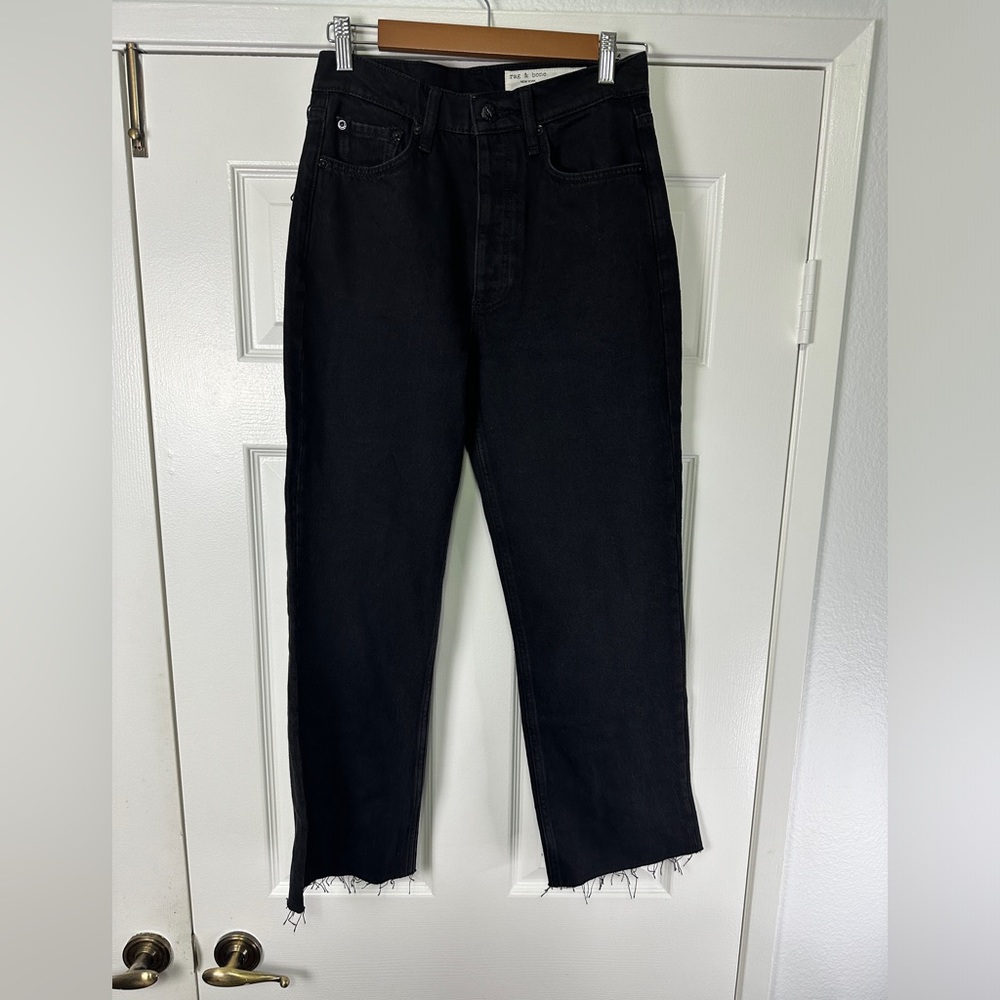 Rag & Bone Alex High-Rise Straight Black Jeans Size 26 NEW Raw Hem